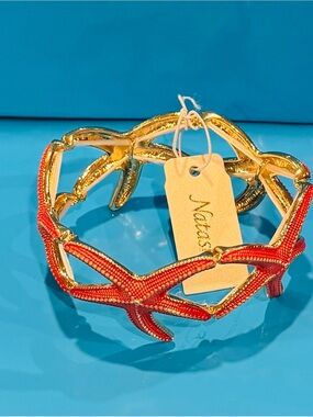 NWT Natasha Coastal Coral and Gold Starfish Cuff Bracelet